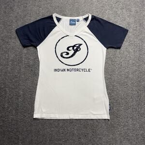 Indian Motorcycles Short Sleeve T-Shirt Women's XS White/Navy Blue Raglan Sleeve